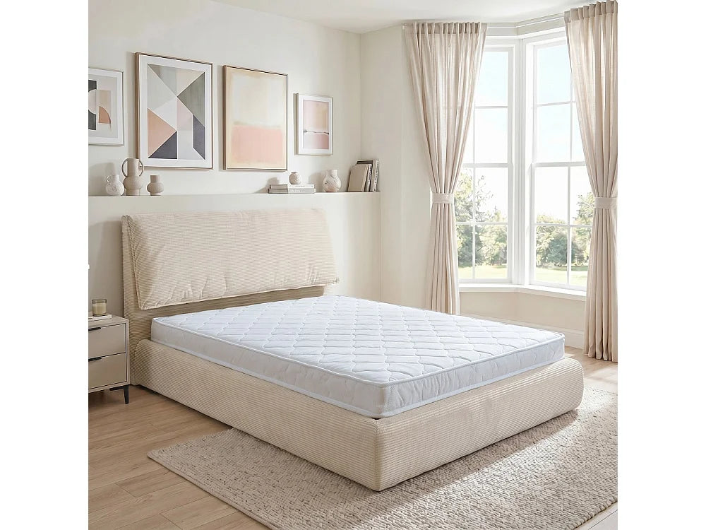 Lit Coffre 140x190 Tissu Beige avec Matelas — vue 2