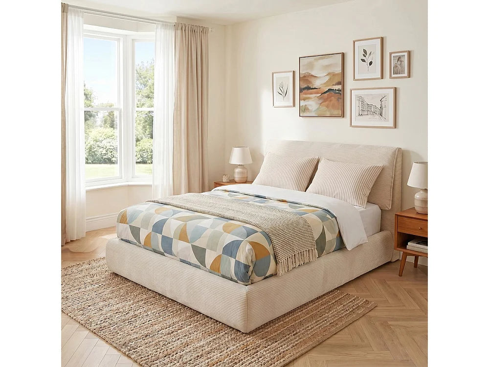 Lit Coffre 140x190 Tissu Beige avec Matelas — vue 3