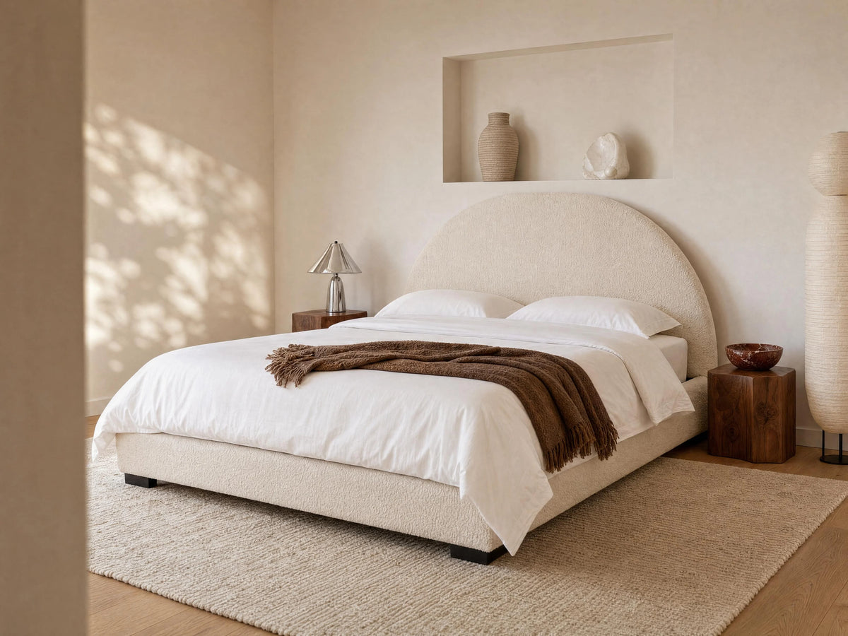 Lit Coffre 160x200 Tissu Bouclette Crème - LIRIMO