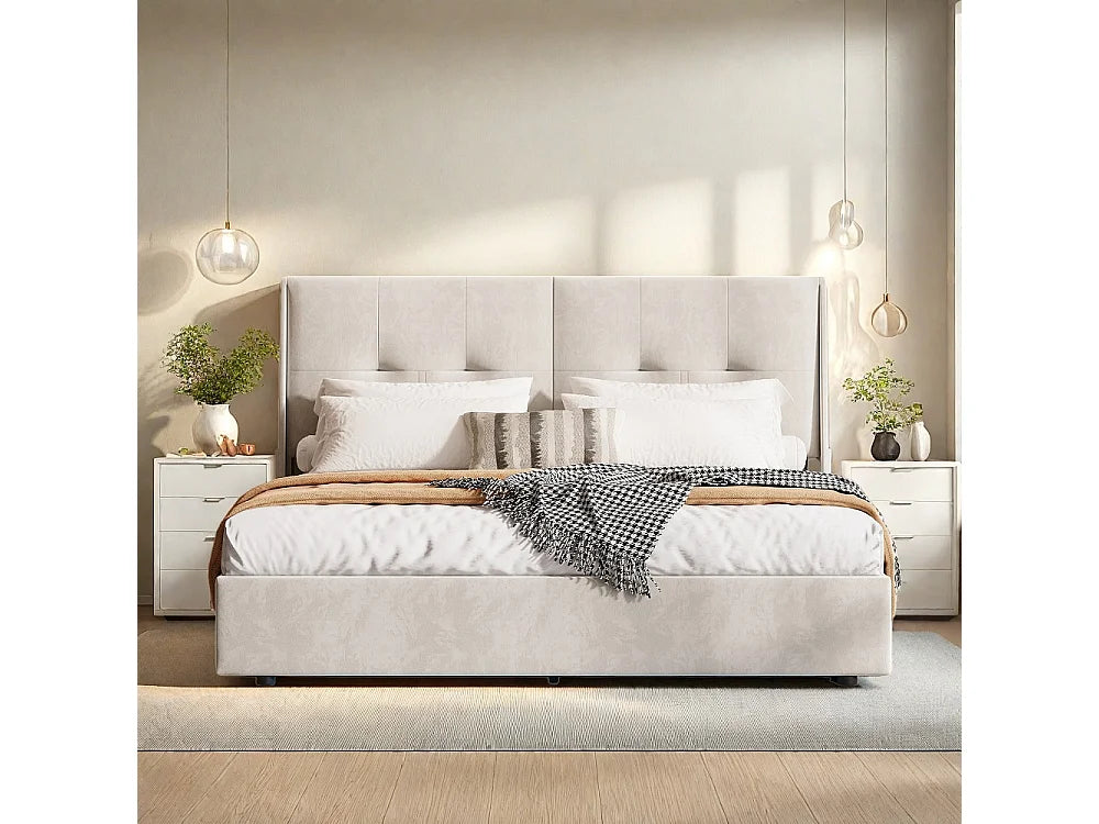 Lit Coffre 140x200 Velours Beige avec LED