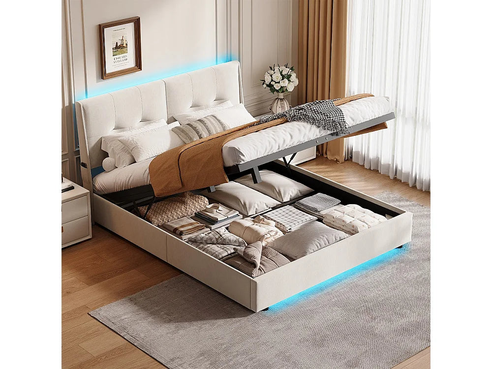 Lit Coffre 140x200 Velours Beige avec LED — vue 3
