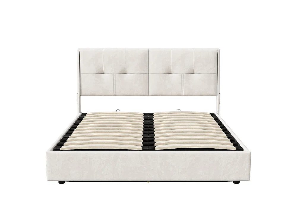 Lit Coffre 140x200 Velours Beige avec LED — vue 5