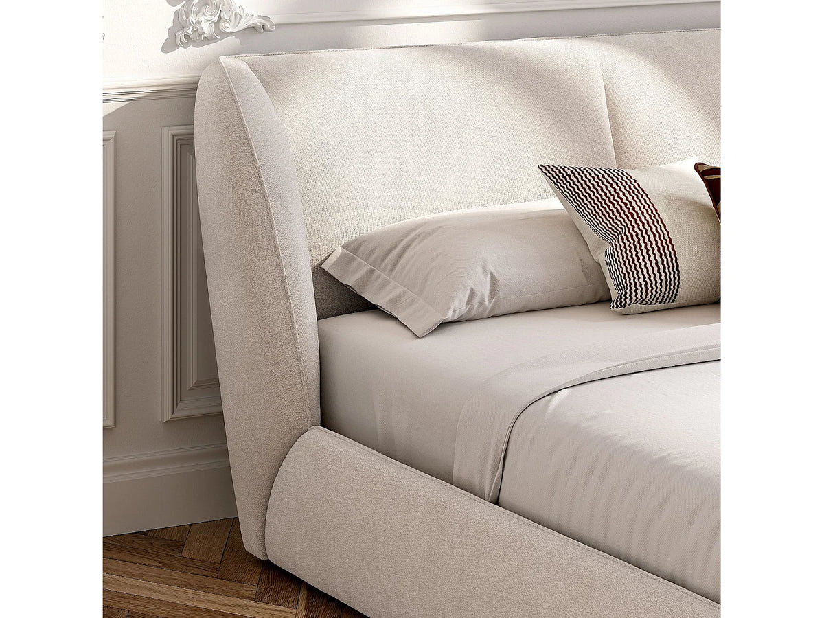 Lit Coffre 180x200 Tissu Bouclette Beige avec Matelas — vue 2