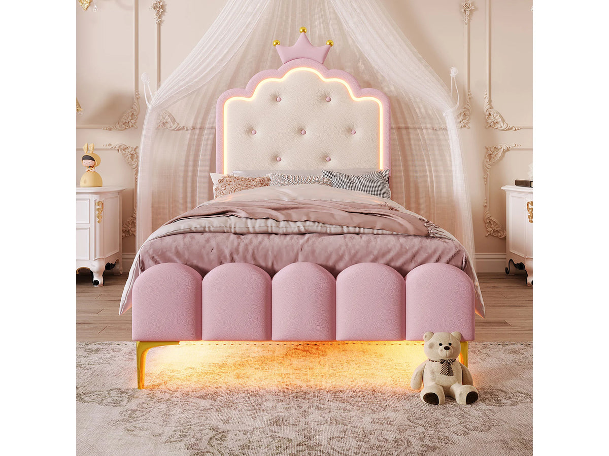 Lit Coffre 90x200 Simili Cuir Rose Capitonné avec LED — vue 2