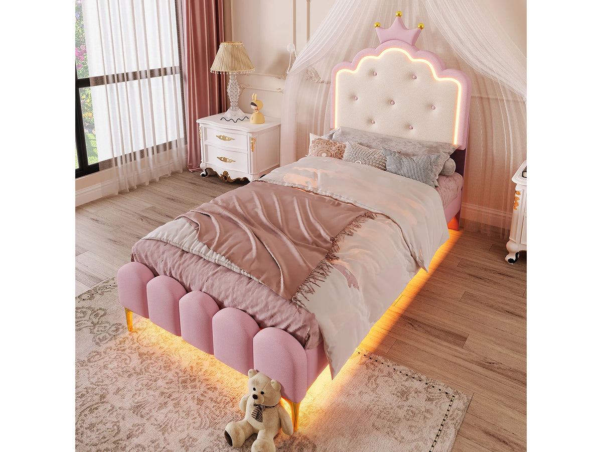 Lit Coffre 90x200 Simili Cuir Rose Capitonné avec LED — vue 3