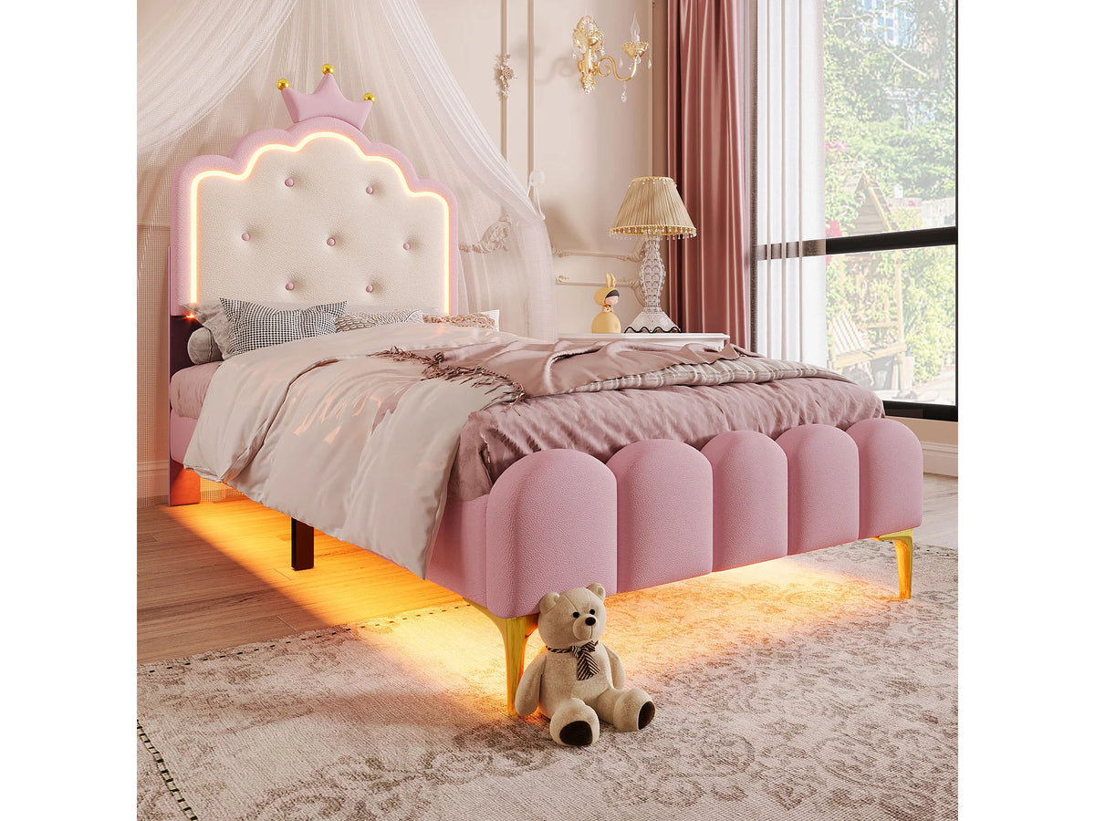 Lit Coffre 90x200 Simili Cuir Rose Capitonné avec LED — vue 4