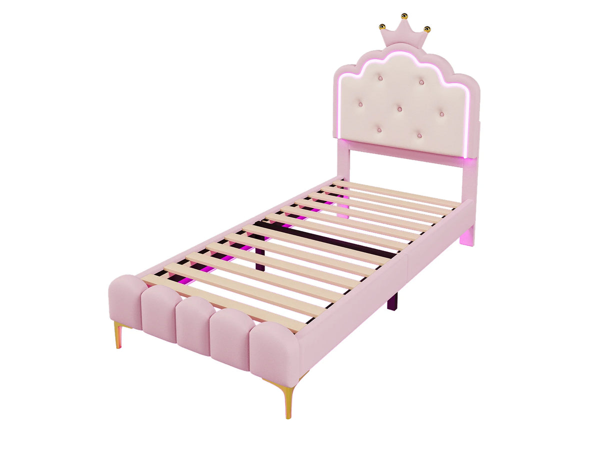 Lit Coffre 90x200 Simili Cuir Rose Capitonné avec LED — vue 7