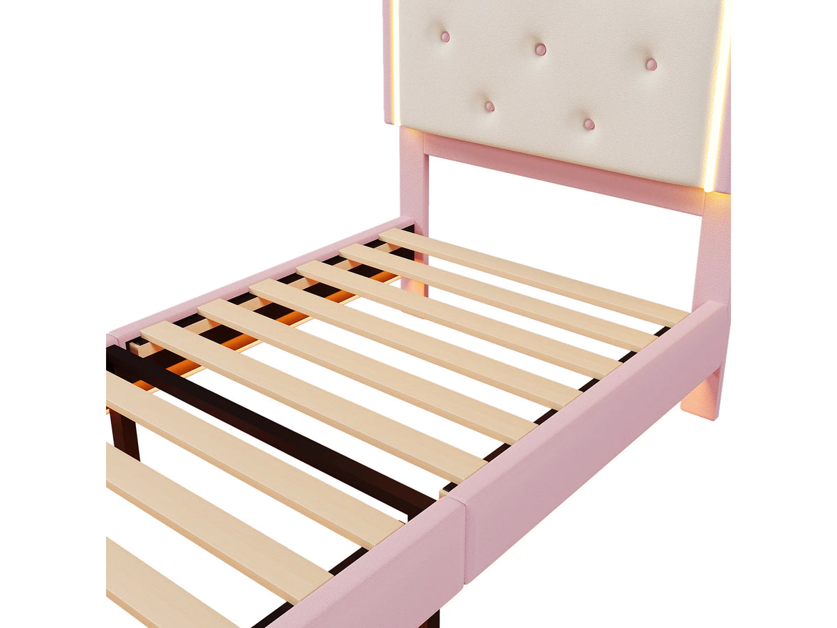 Lit Coffre 90x200 Simili Cuir Rose Capitonné avec LED — vue 9