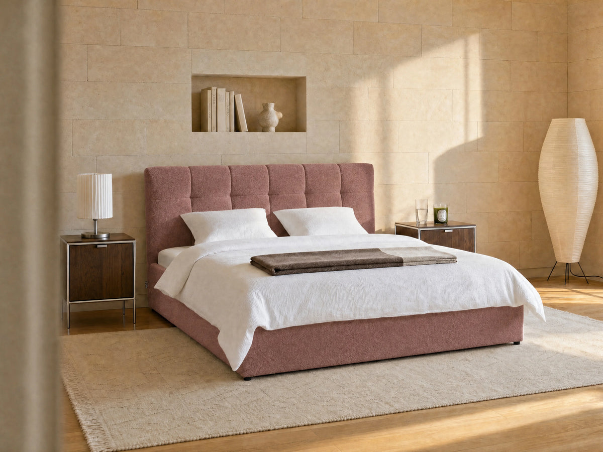 Lit Coffre 160x200 Tissu Bouclette Terracotta - MAZIRI — vue 2