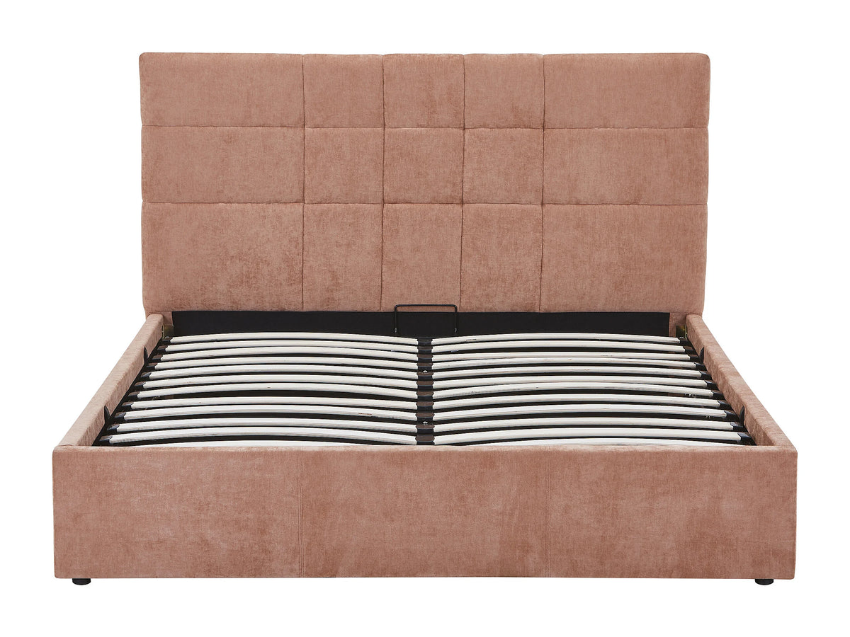 Lit Coffre 160x200 Tissu Terracotta Capitonné - HOPEYA — vue 4