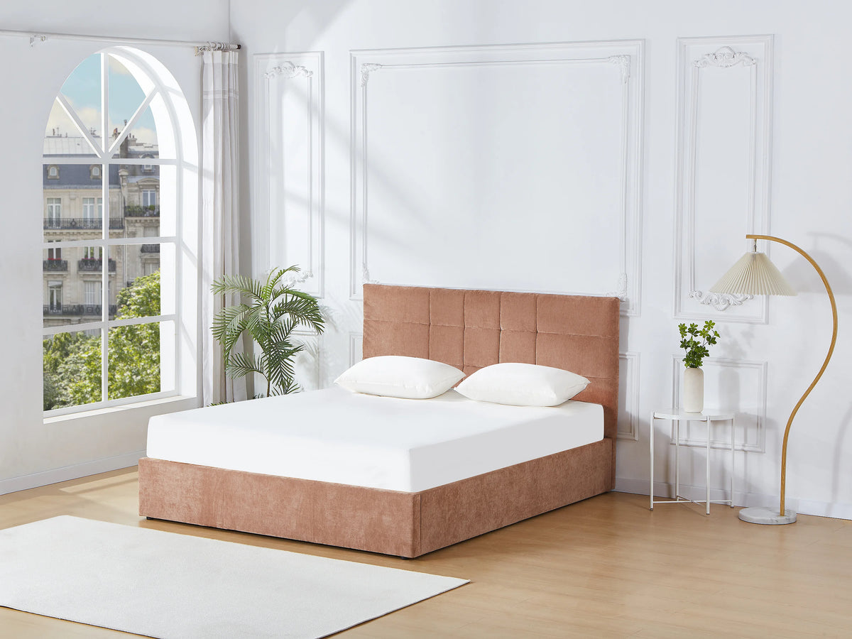 Lit Coffre 160x200 Tissu Terracotta Capitonné - HOPEYA — vue 7