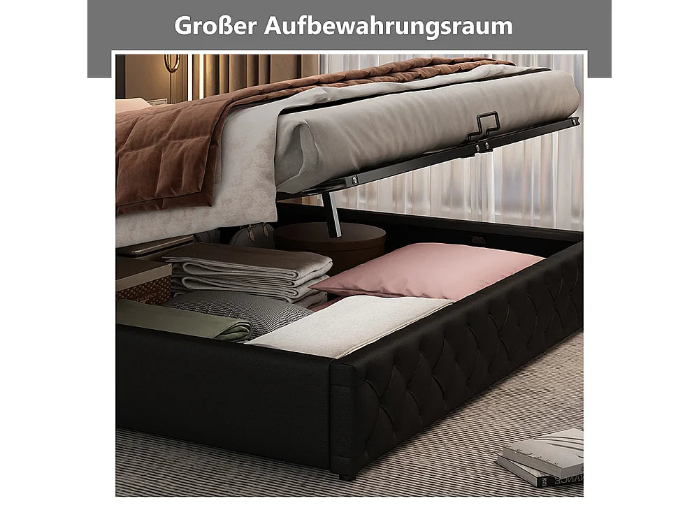 Lit Coffre 140x190 Simili Cuir Noir avec LED — vue 4
