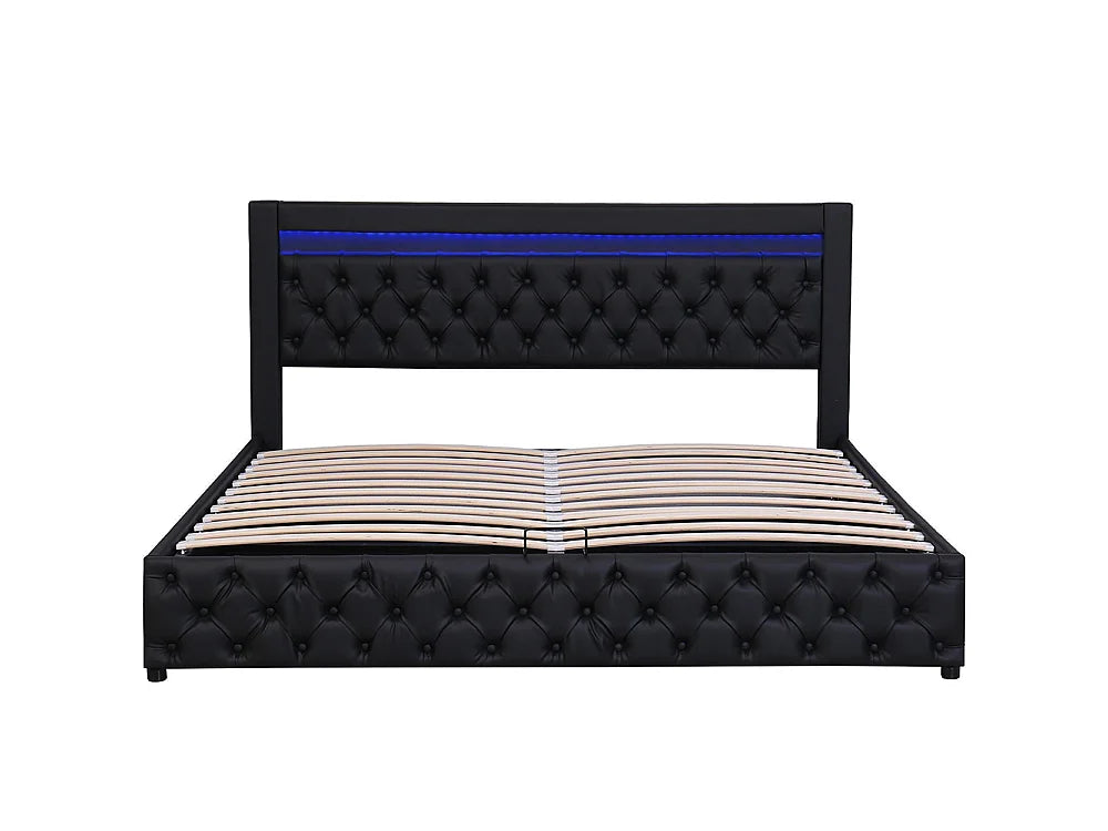 Lit Coffre 140x190 Simili Cuir Noir avec LED — vue 5