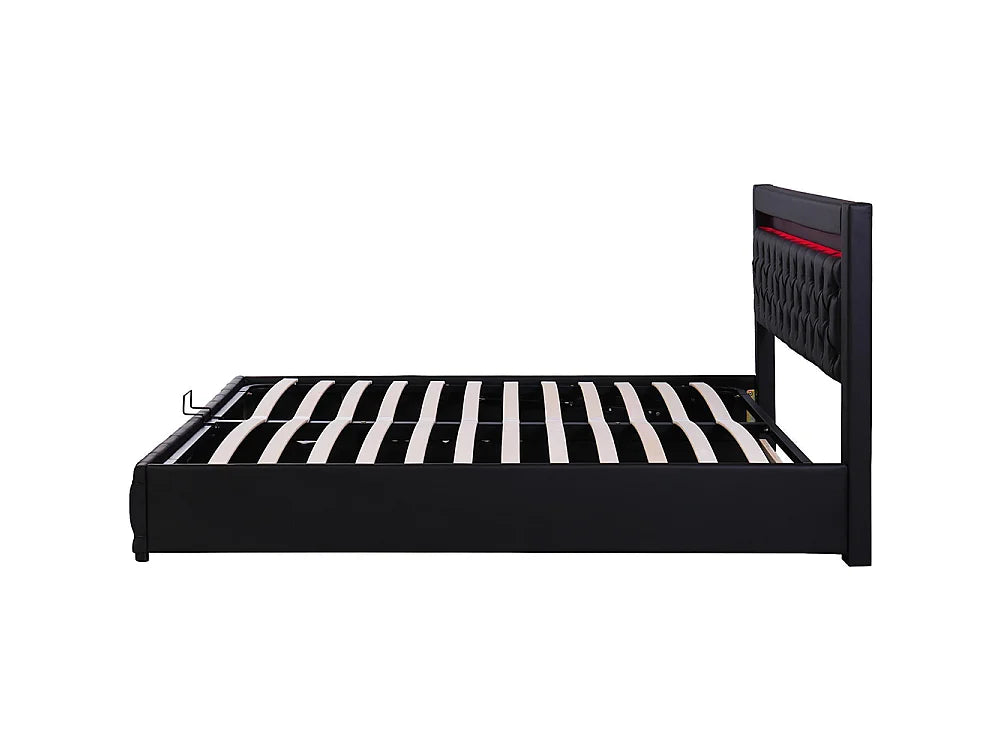 Lit Coffre 140x190 Simili Cuir Noir avec LED — vue 6