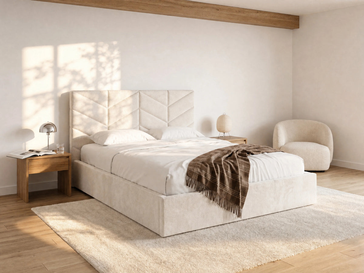 Lit Coffre 160x200 Bois Crème - JUSTANI
