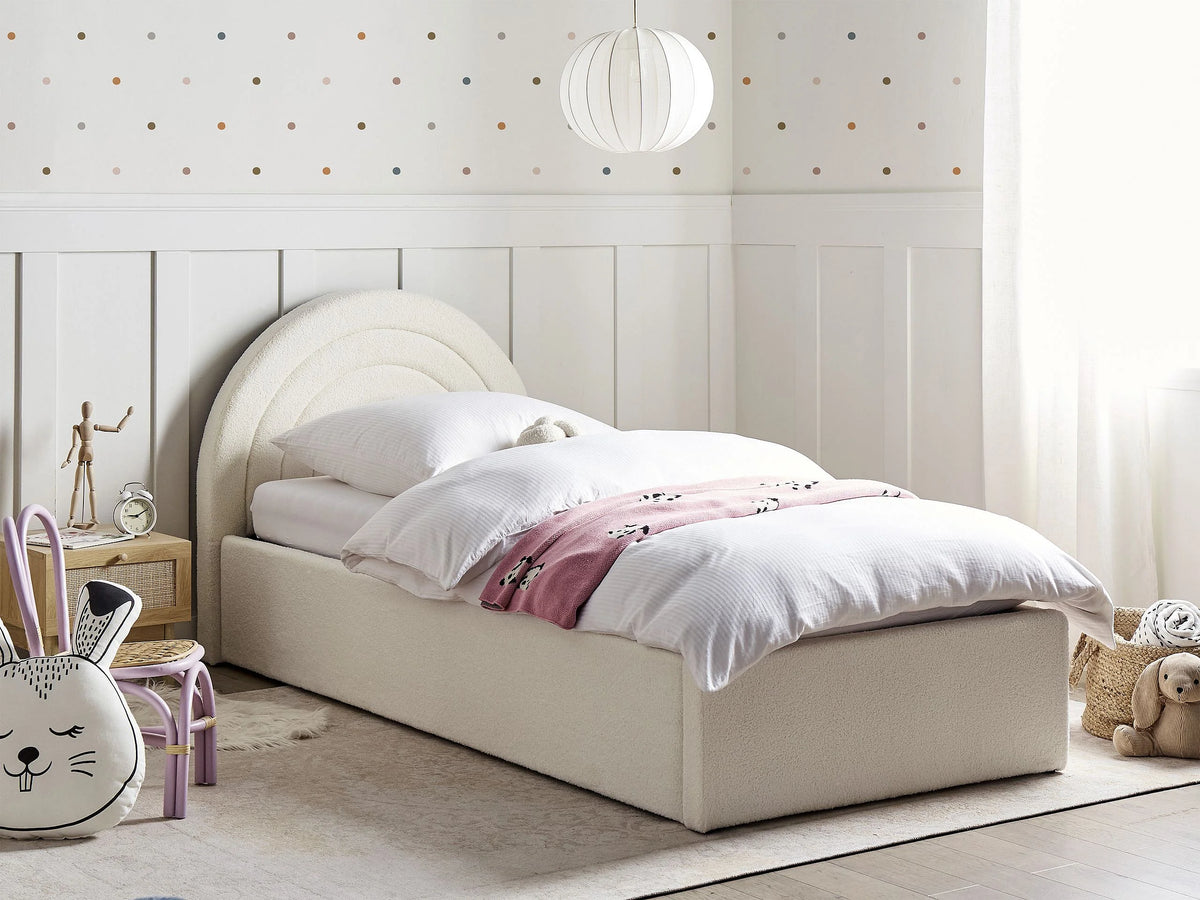 Lit Coffre 90x200 Tissu Bouclette Blanc