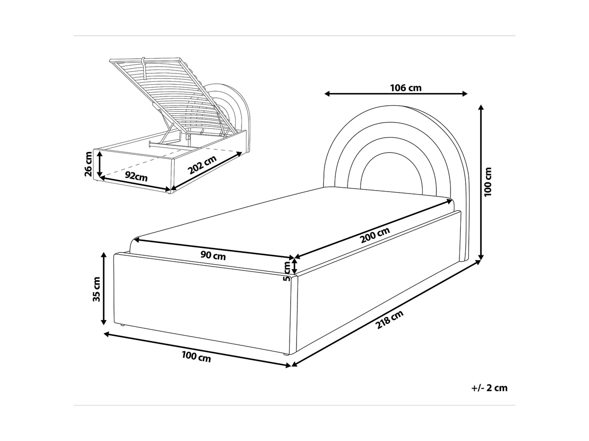Lit Coffre 90x200 Tissu Bouclette Blanc — vue 3
