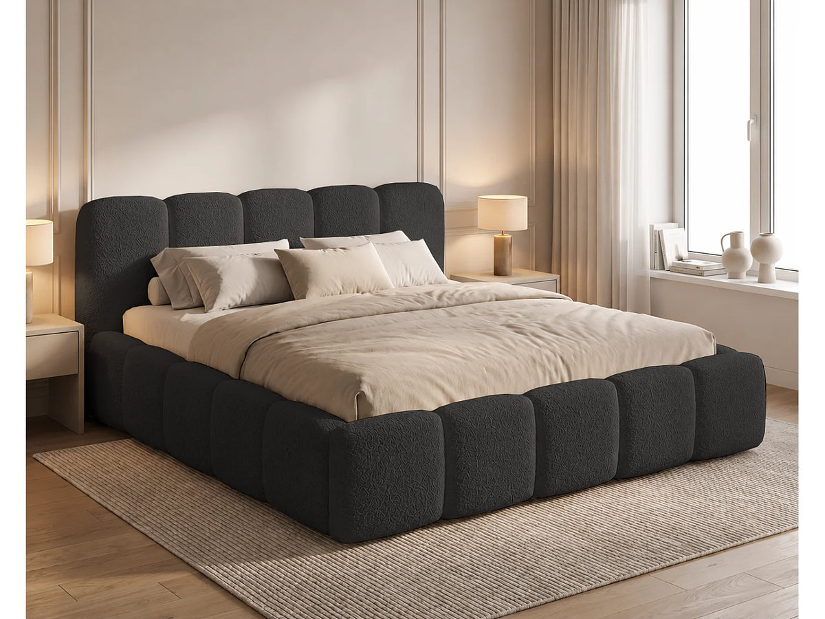 Lit Coffre 180x200 Tissu Bouclette Noir