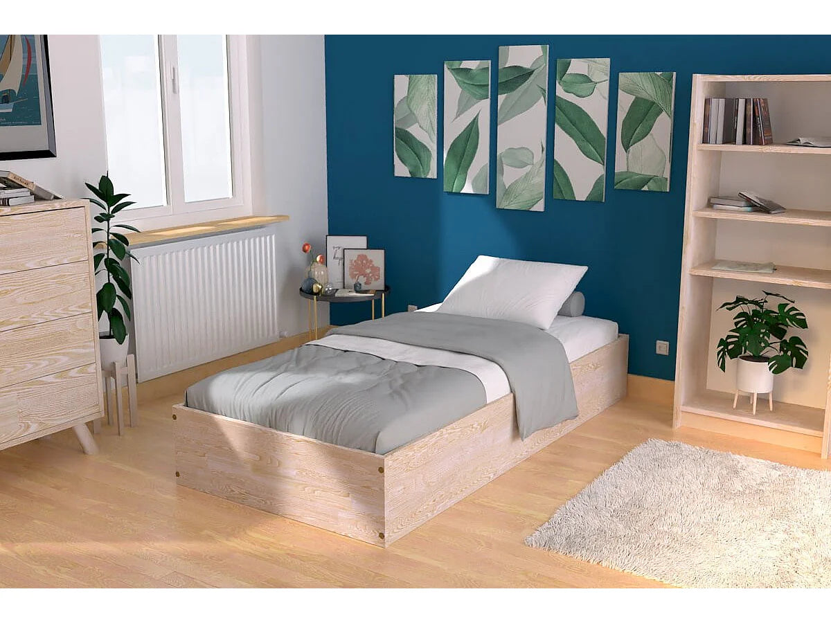 Lit Coffre 90x190 Bois Naturel clair — vue 2
