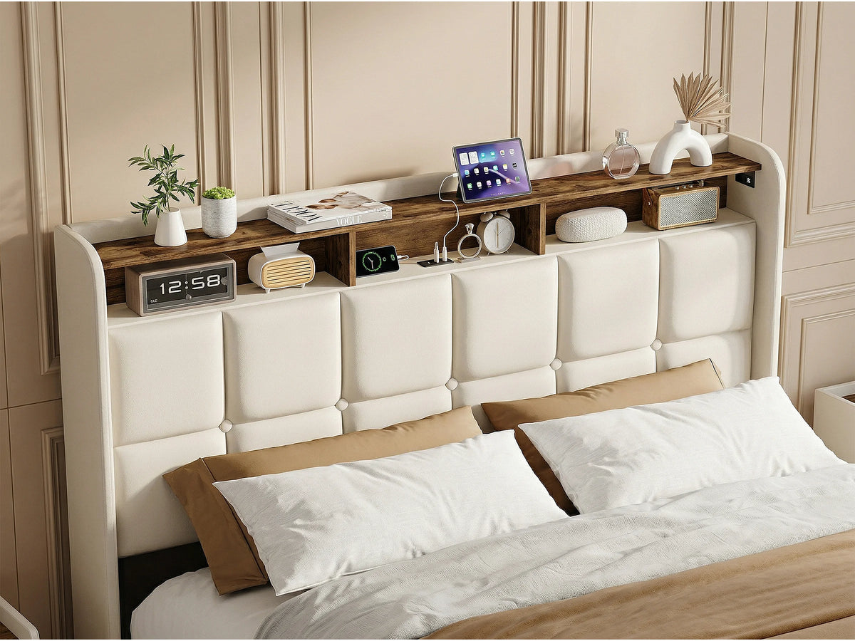 Lit Coffre 140x190 Bois Beige avec LED et Port USB — vue 5