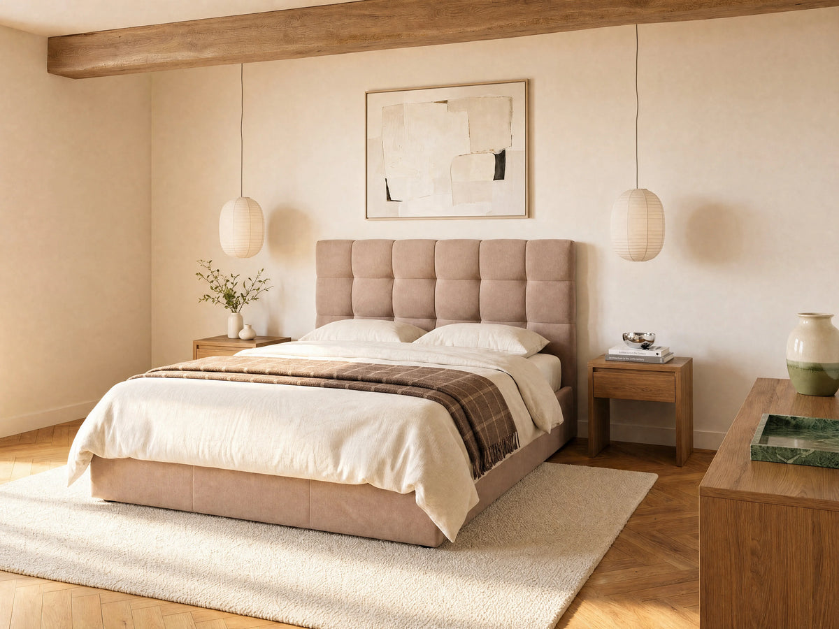 Lit Coffre 200x200 Velours Beige - MIRDAL
