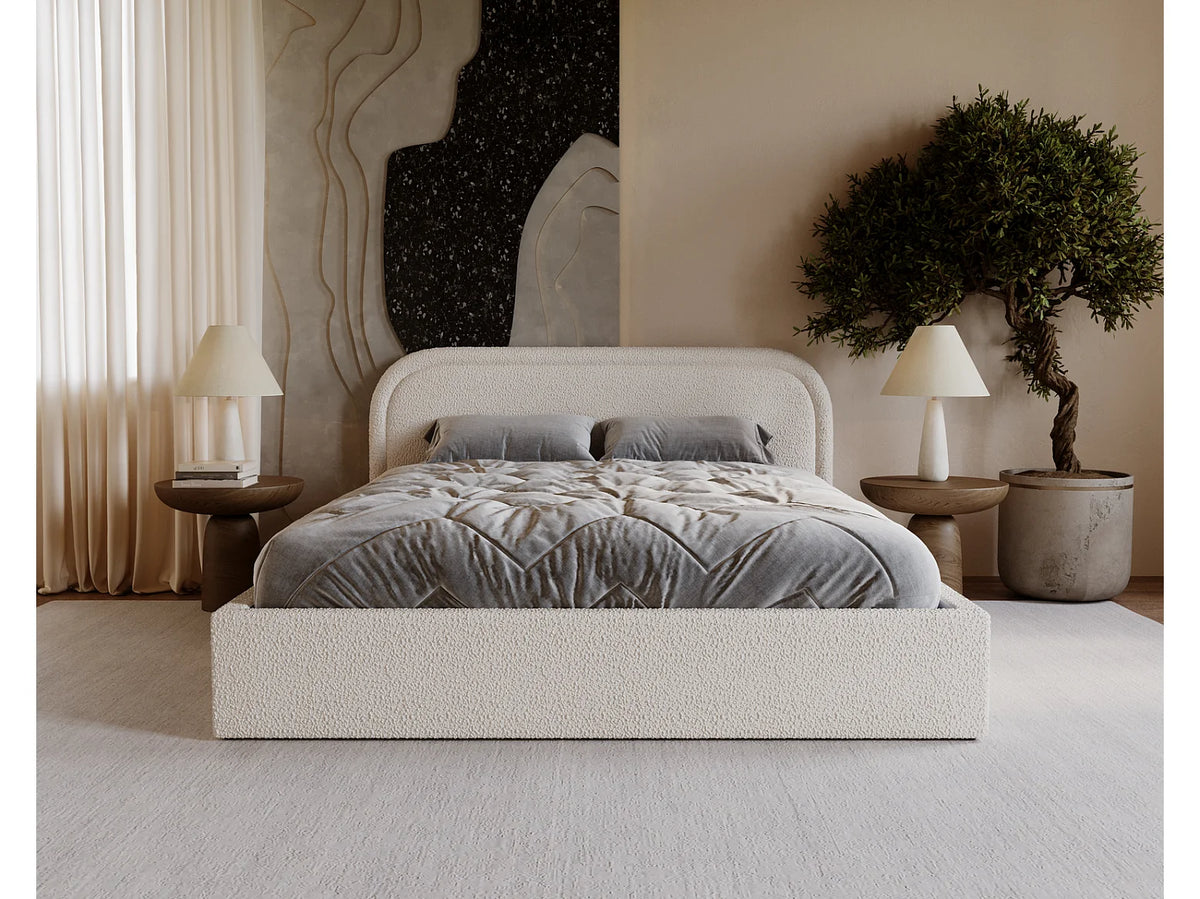 Lit Coffre 200x200 Tissu Bouclette Crème — vue 2