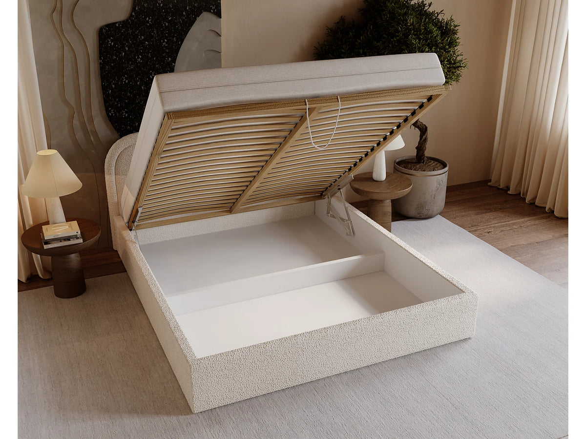 Lit Coffre 200x200 Tissu Bouclette Crème — vue 3