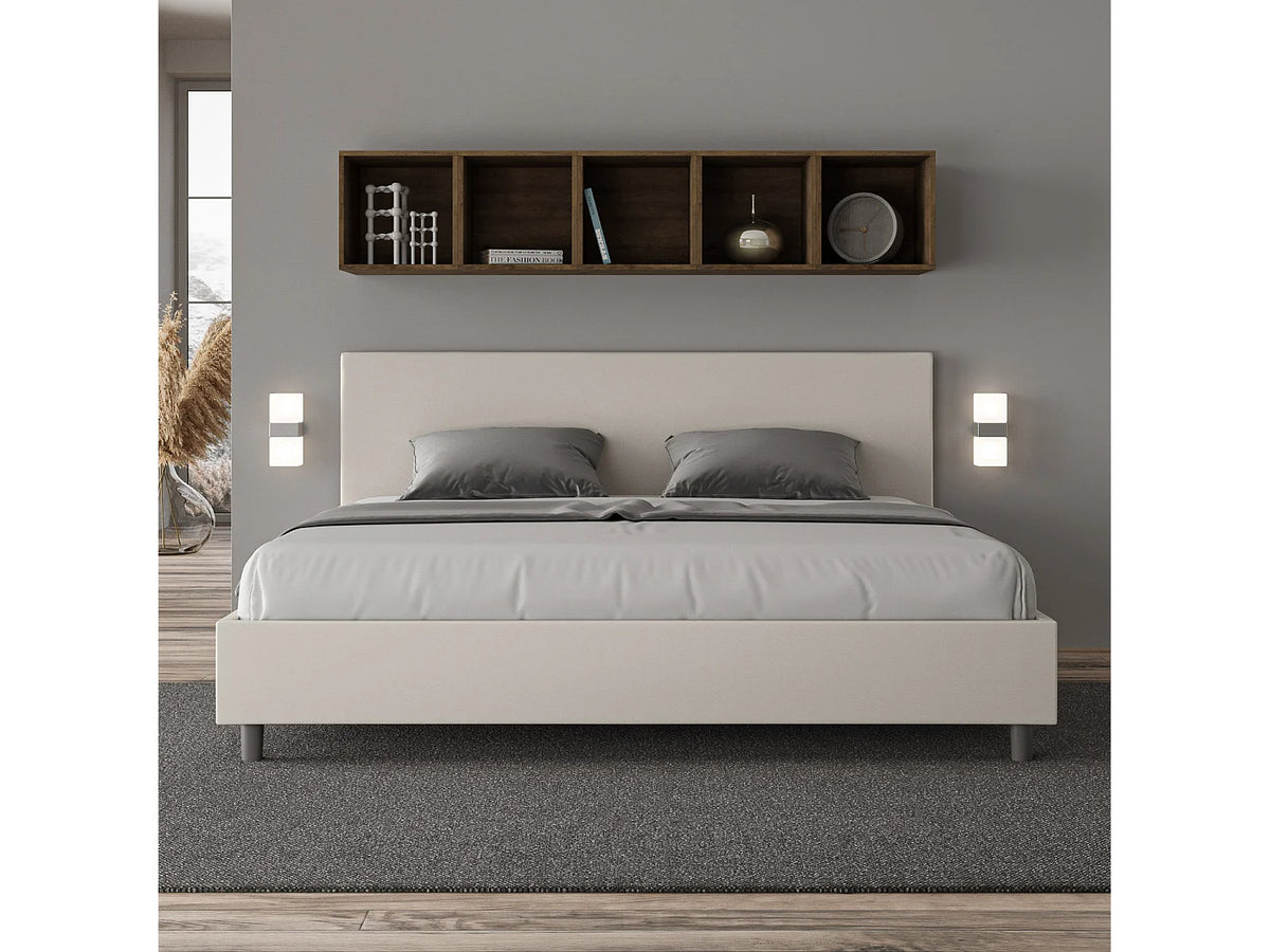 Lit Coffre 200x200 Simili Cuir Blanc Capitonné