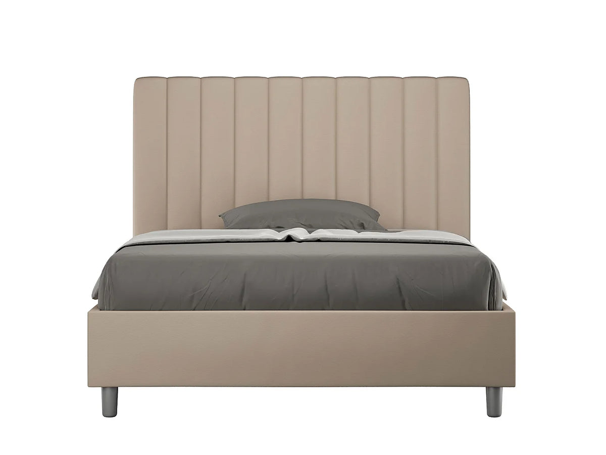 Lit Coffre 140x190 Simili Cuir Taupe Capitonné