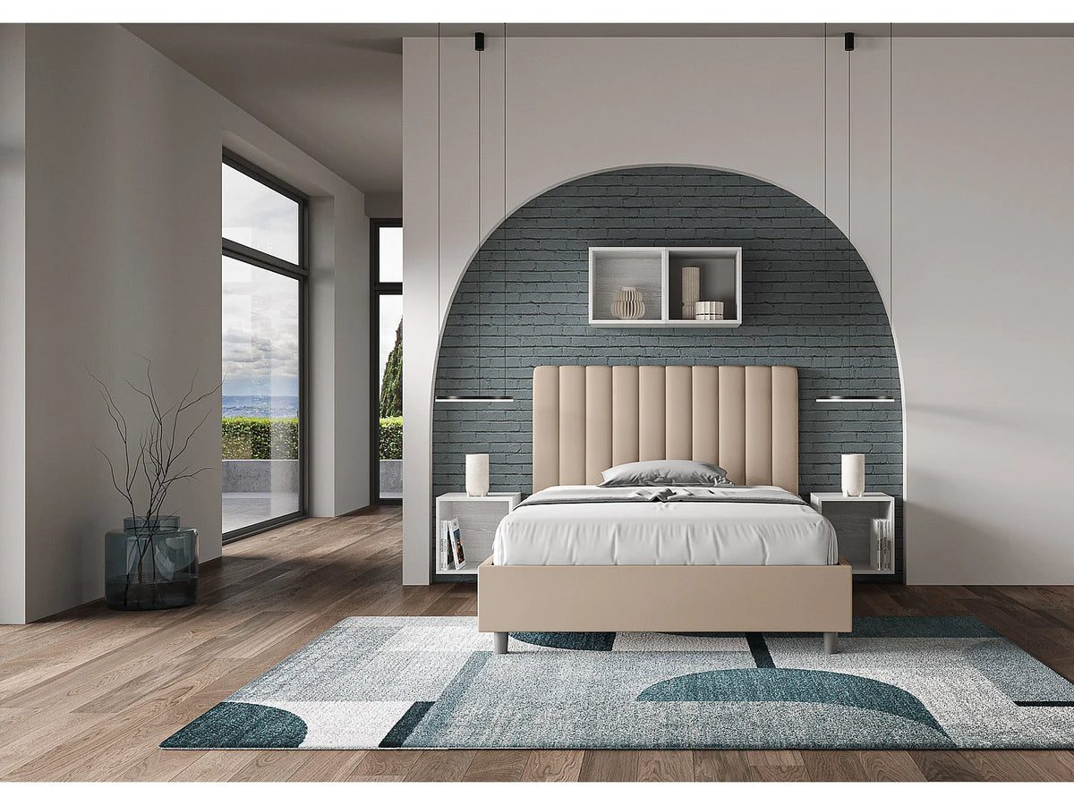 Lit Coffre 140x190 Simili Cuir Taupe Capitonné — vue 3