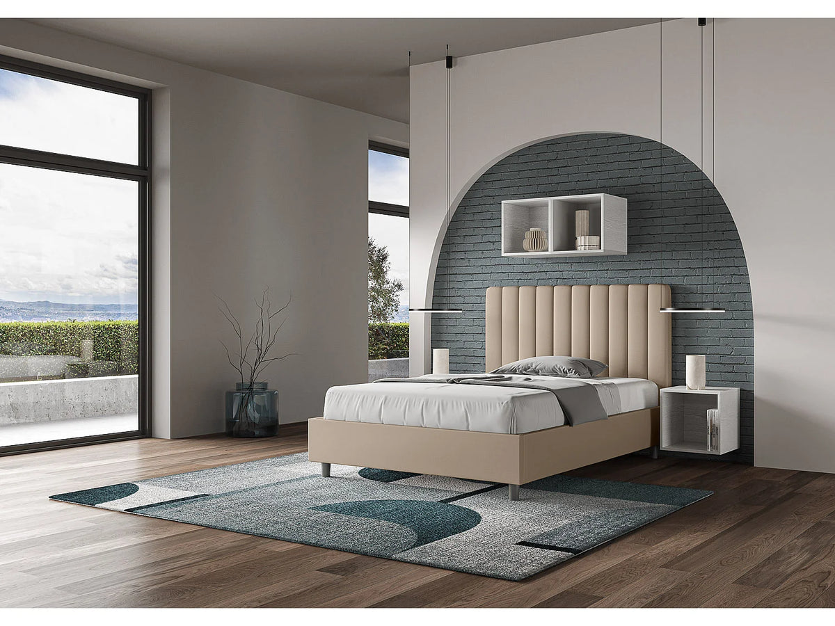 Lit Coffre 140x190 Simili Cuir Taupe Capitonné — vue 4