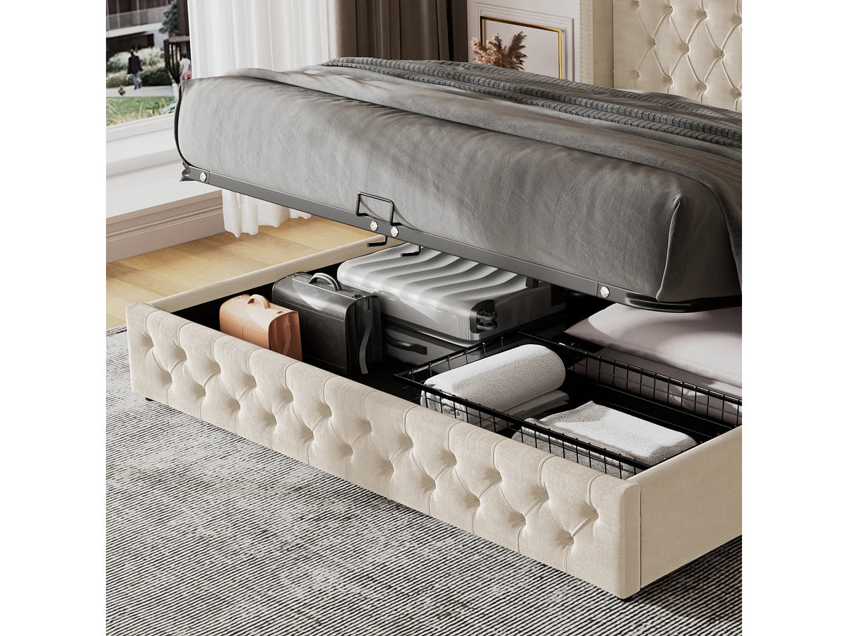 Lit Coffre 160x200 Velours Beige avec Matelas — vue 10
