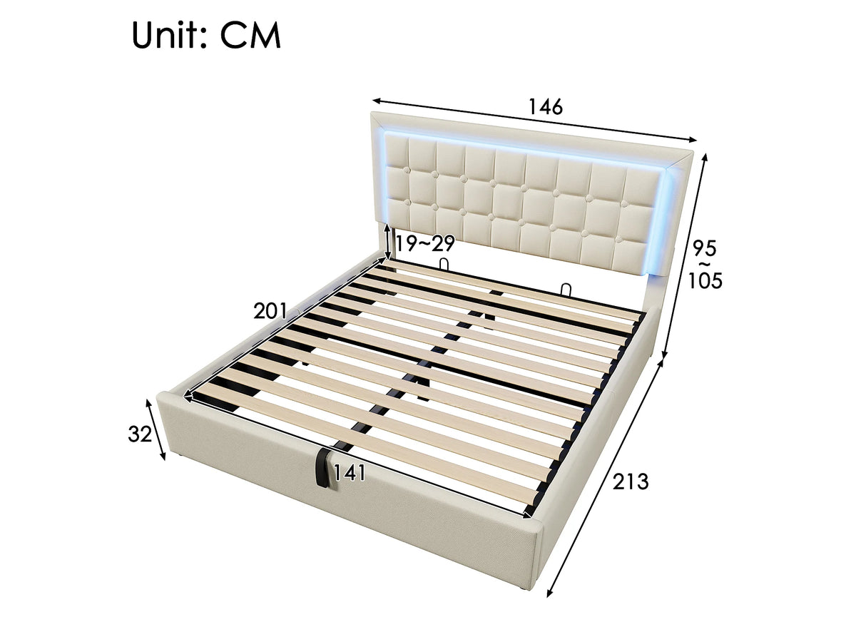 Lit Coffre 140x200 Simili Cuir Blanc avec LED — vue 5