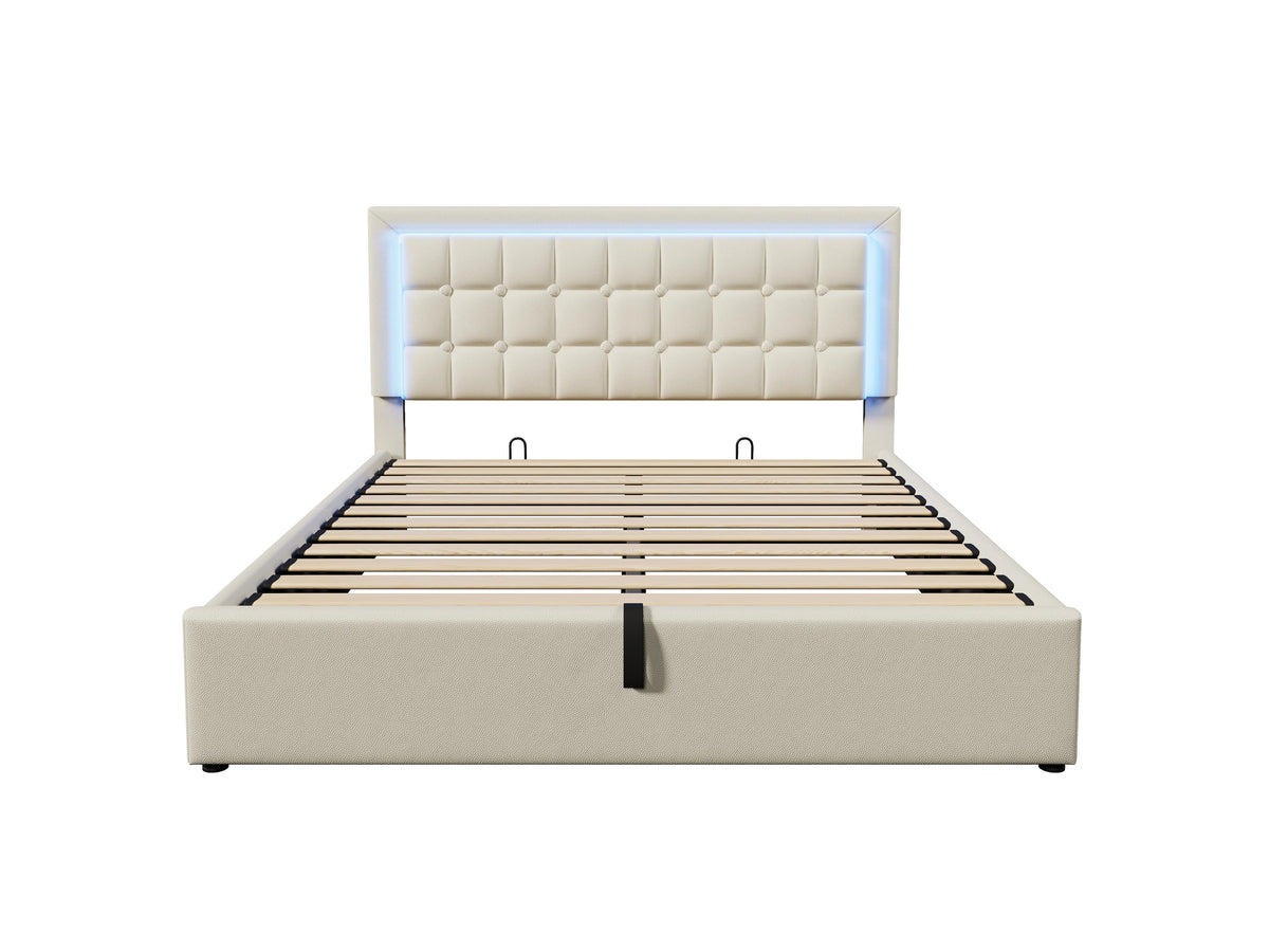 Lit Coffre 140x200 Simili Cuir Blanc avec LED — vue 7