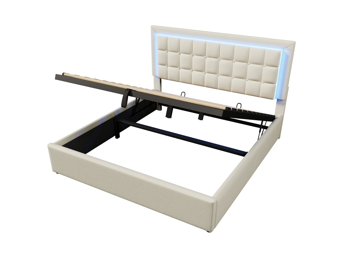 Lit Coffre 140x200 Simili Cuir Blanc avec LED — vue 8