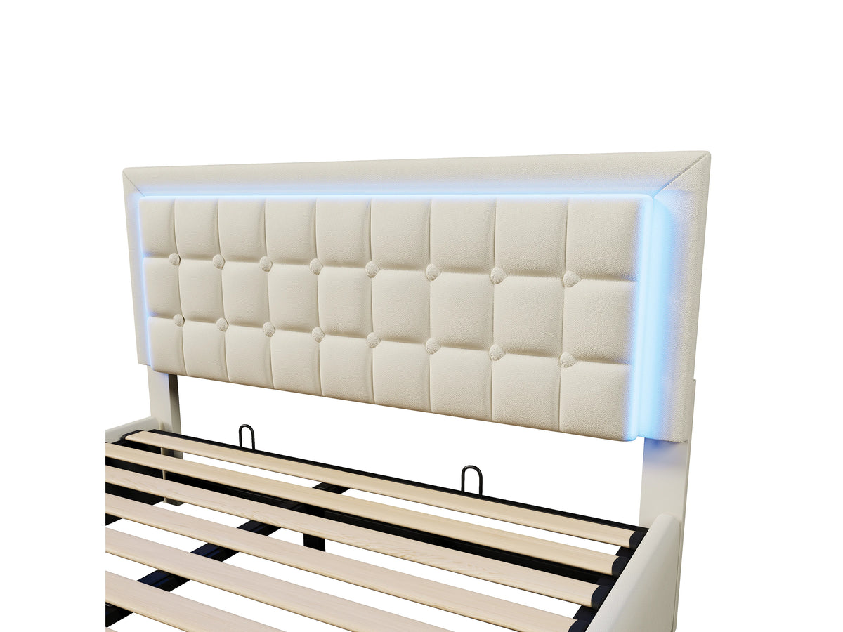 Lit Coffre 140x200 Simili Cuir Blanc avec LED — vue 9
