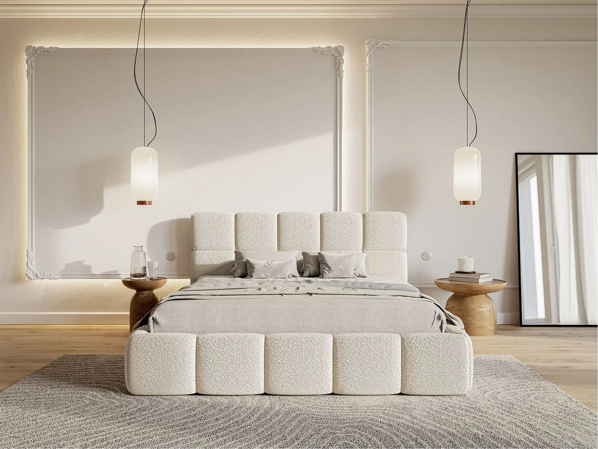 Lit Coffre 120x200 Tissu Bouclette Beige