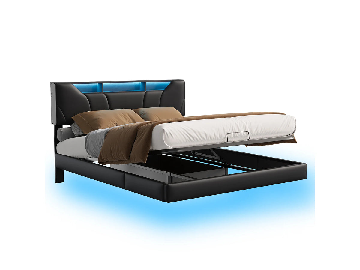 Lit Coffre 160x200 Simili Cuir Noir avec LED — vue 5