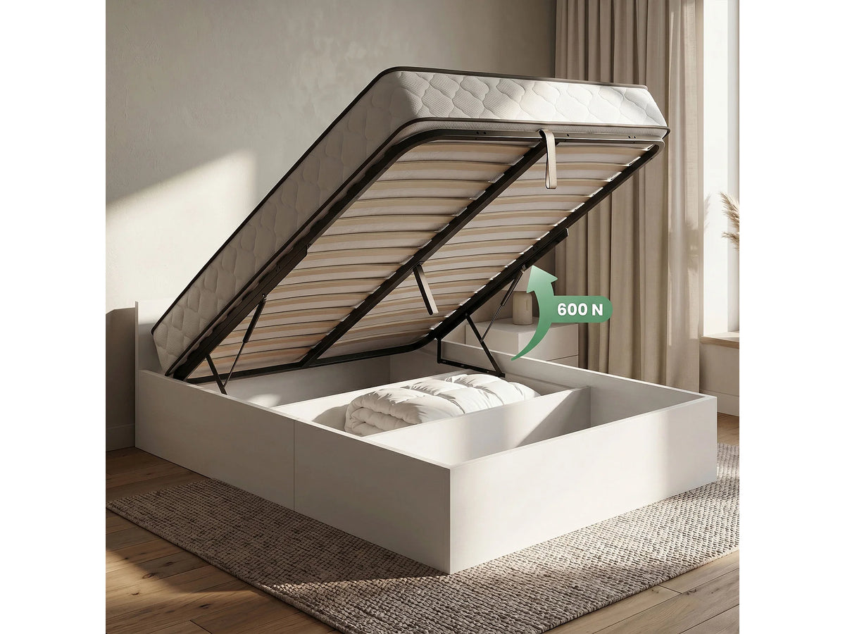 Lit Coffre 120x200 Composite Blanc avec Matelas — vue 3