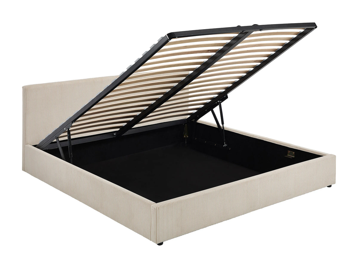Lit Coffre 200x200 Velours Côtelé Crème - VALME — vue 5