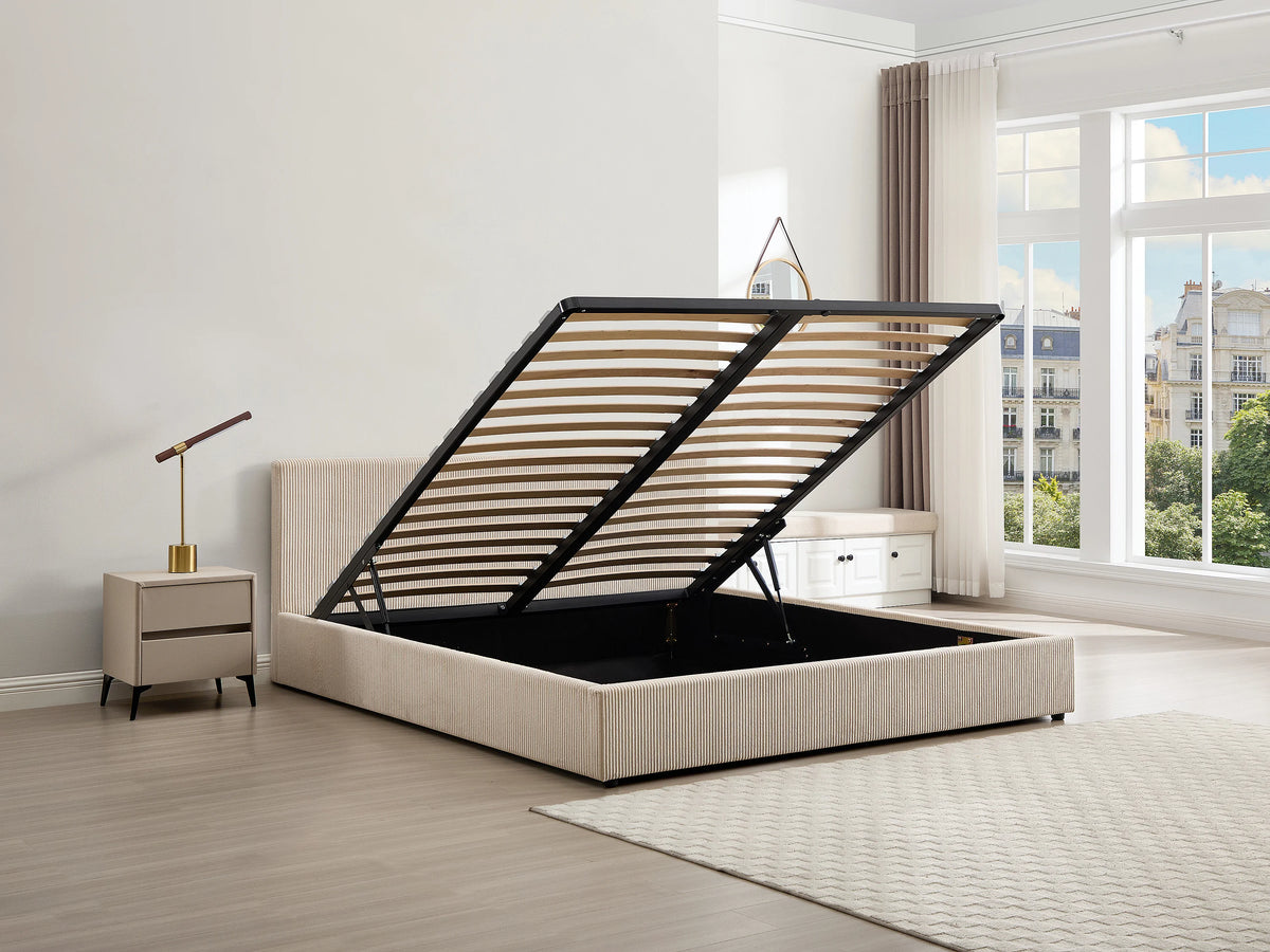Lit Coffre 200x200 Velours Côtelé Crème - VALME — vue 2