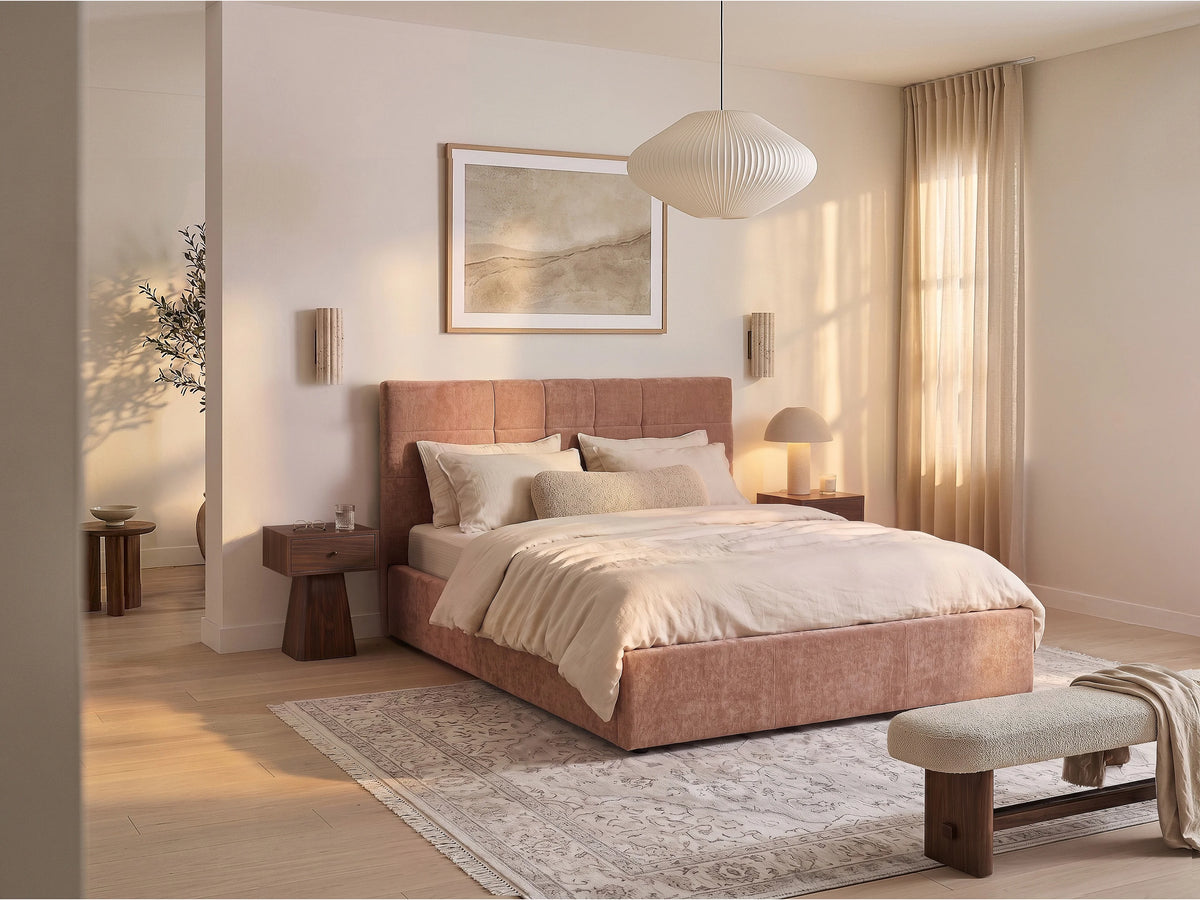 Lit Coffre 160x200 Tissu Terracotta Capitonné - HOPEYA