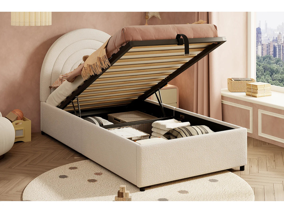 Lit Coffre 90x200 Bois Beige avec Chevets — vue 3