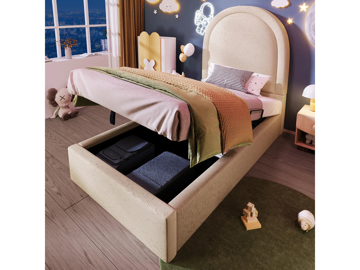 Lit Coffre 90x190 Simili Cuir Beige