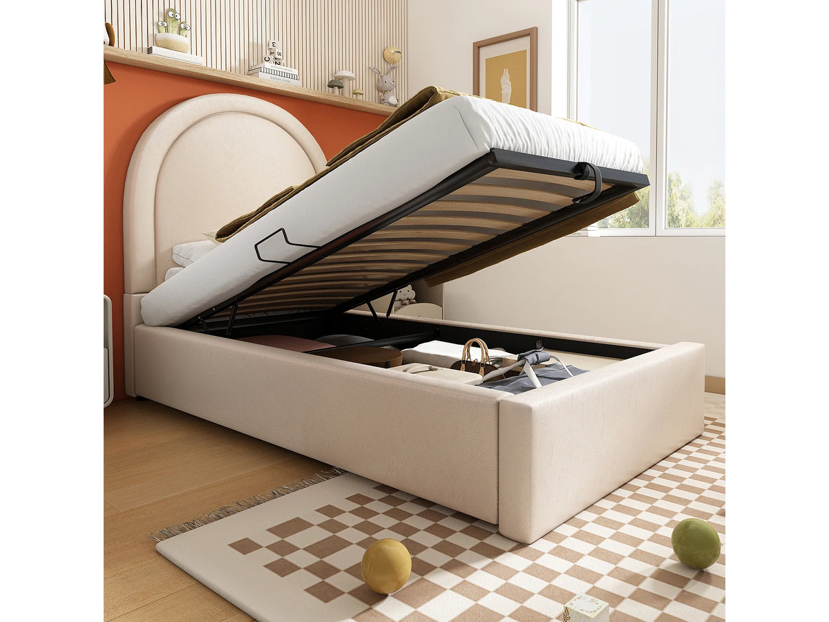 Lit Coffre 90x190 Simili Cuir Beige — vue 7