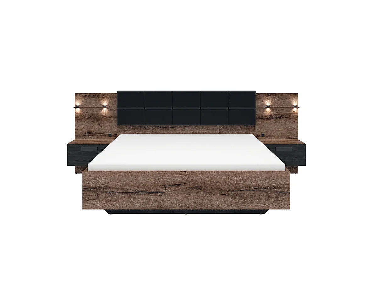 Lit Coffre 160x200 Bois Naturel clair avec Chevets, LED et Port USB — vue 2