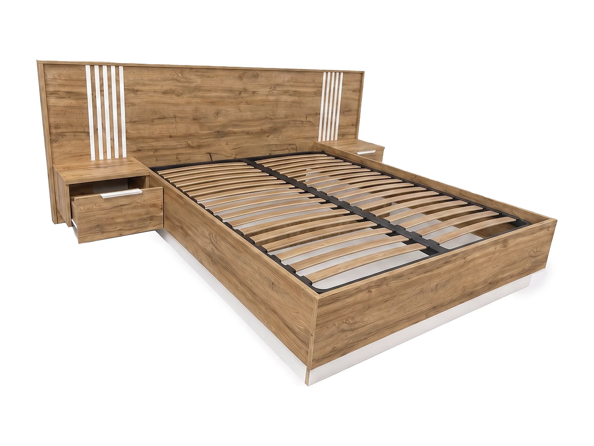 Lit Coffre 160x200 Bois Blanc avec Chevets, LED et Tiroirs - NELTORA — vue 4