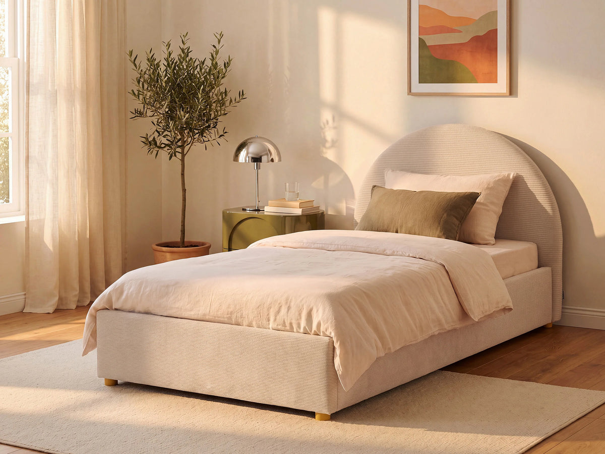 Lit Coffre 90x190 Velours Côtelé Beige - LIRIMO