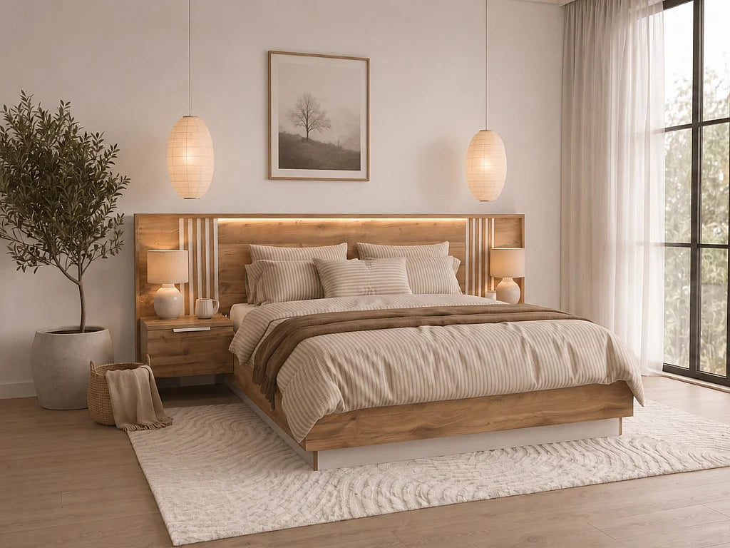 Lit Coffre 160x200 Bois Blanc avec Chevets, LED et Tiroirs - NELTORA — vue 2