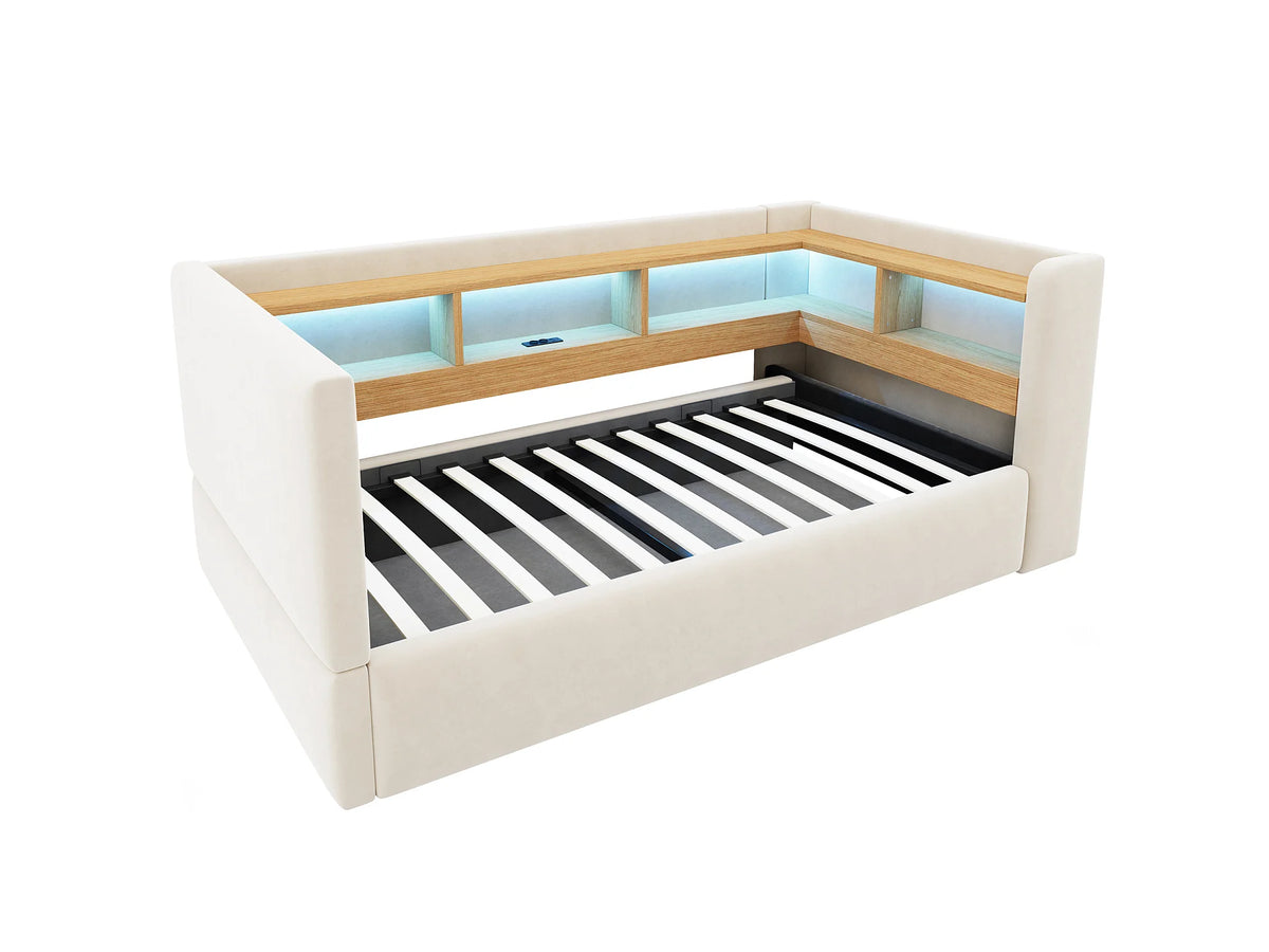 Lit Coffre 90x190 Tissu Beige avec LED — vue 6